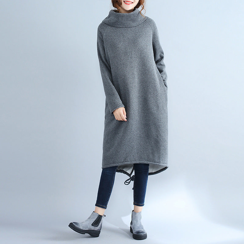 Damens avslappnad oversized klänning med hög krage och snörning Eva Jonsson-Eva Jonsson