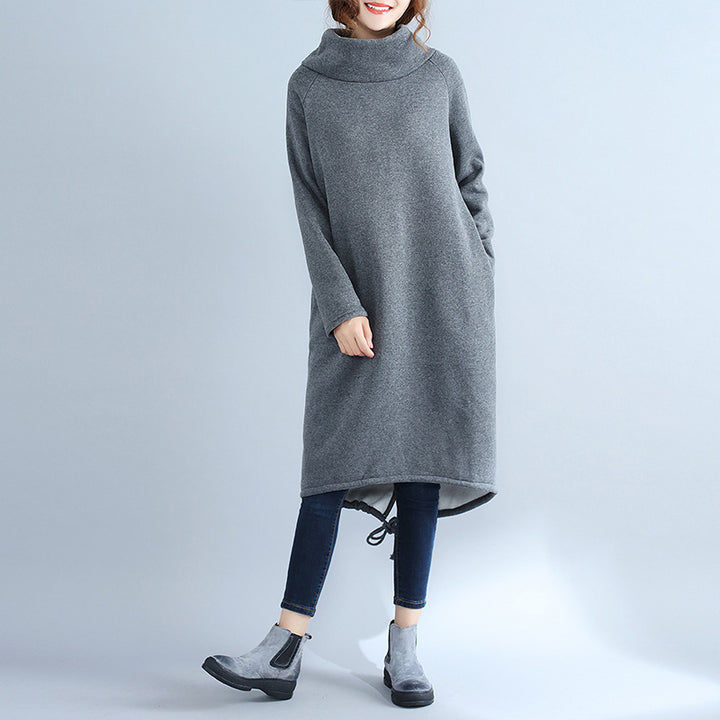 Damens avslappnad oversized klänning med hög krage och snörning Eva Jonsson-Eva Jonsson