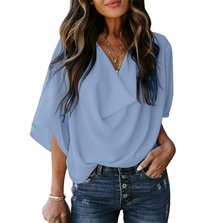 Damens avslappnad oversized topp med draperad V-hals Eva Jonsson-Eva Jonsson