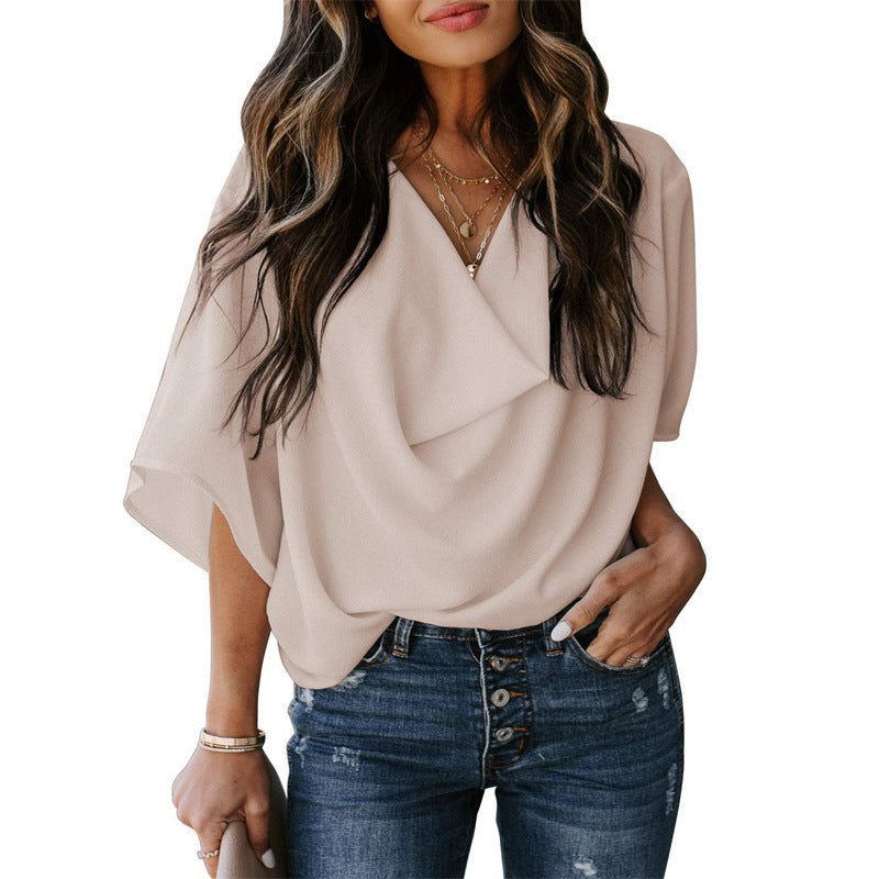 Damens avslappnad oversized topp med draperad V-hals Eva Jonsson-Eva Jonsson