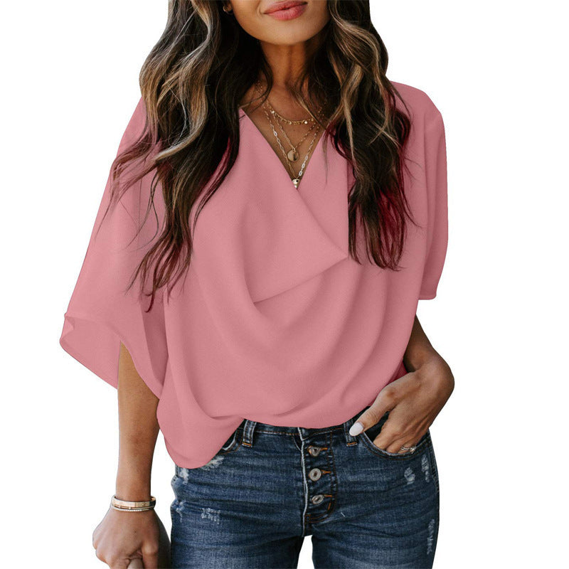 Damens avslappnad oversized topp med draperad V-hals Eva Jonsson-Eva Jonsson