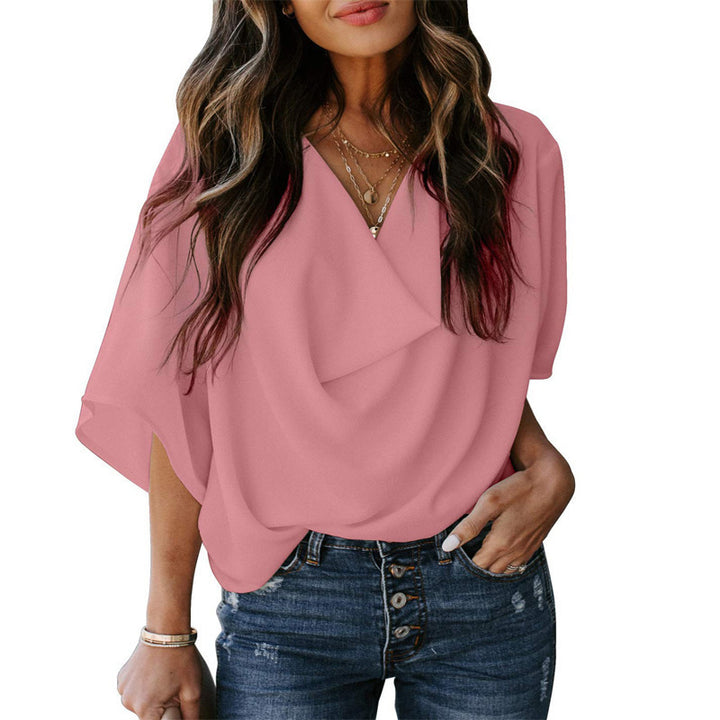 Damens avslappnad oversized topp med draperad V-hals Eva Jonsson-Eva Jonsson