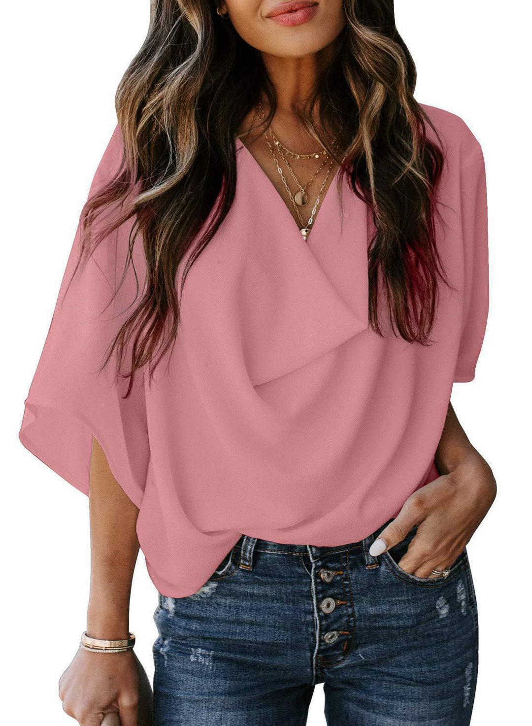 Damens avslappnad oversized topp med draperad V-hals Eva Jonsson-Eva Jonsson