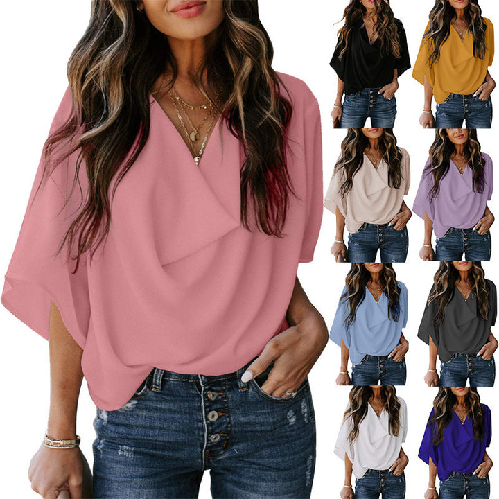 Damens avslappnad oversized topp med draperad V-hals Eva Jonsson-Eva Jonsson