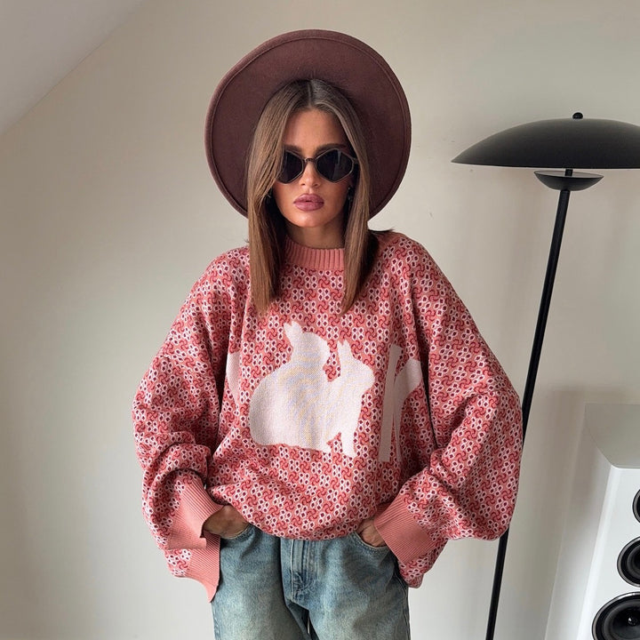 Damens avslappnad oversized tröja med kreativt tryck och djurmotiv Mirla-Eva Jonsson