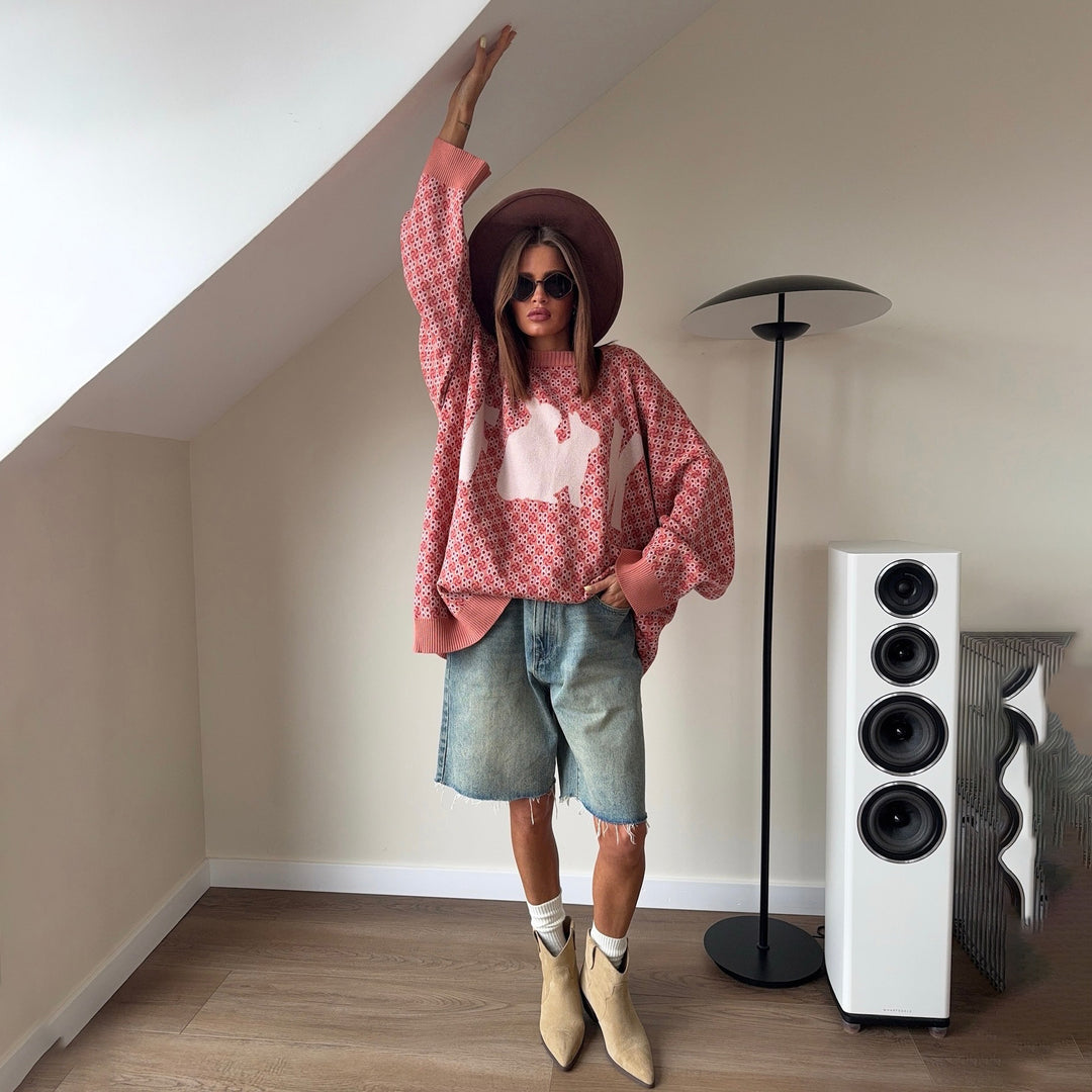 Damens avslappnad oversized tröja med kreativt tryck och djurmotiv Mirla-Eva Jonsson