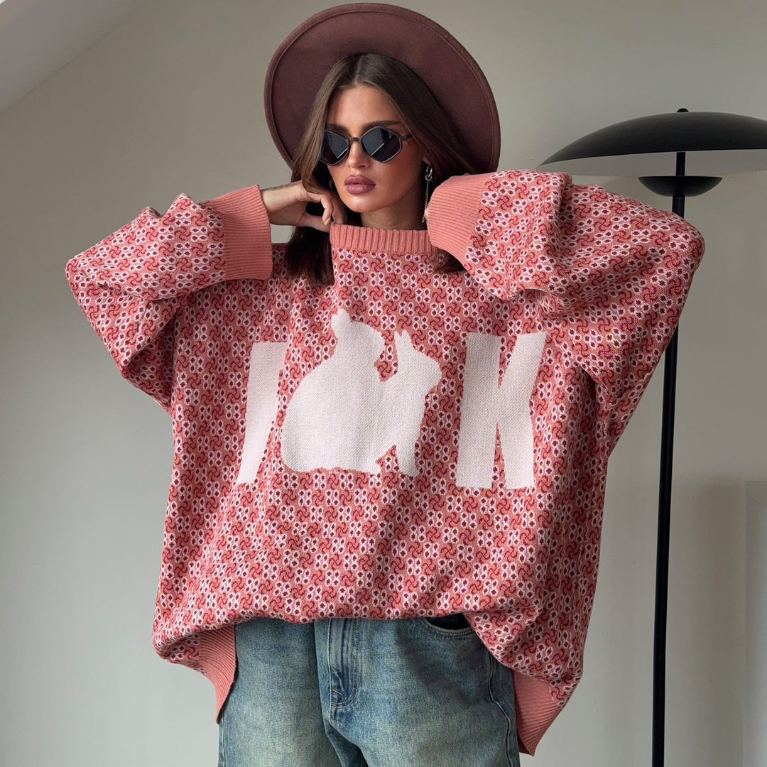 Damens avslappnad oversized tröja med kreativt tryck och djurmotiv Mirla-Eva Jonsson