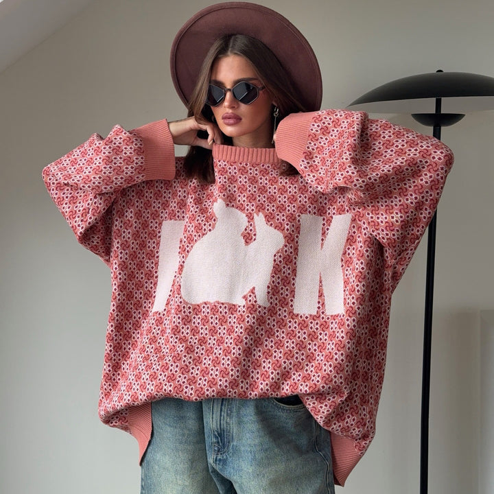 Damens avslappnad oversized tröja med kreativt tryck och djurmotiv Mirla-Eva Jonsson