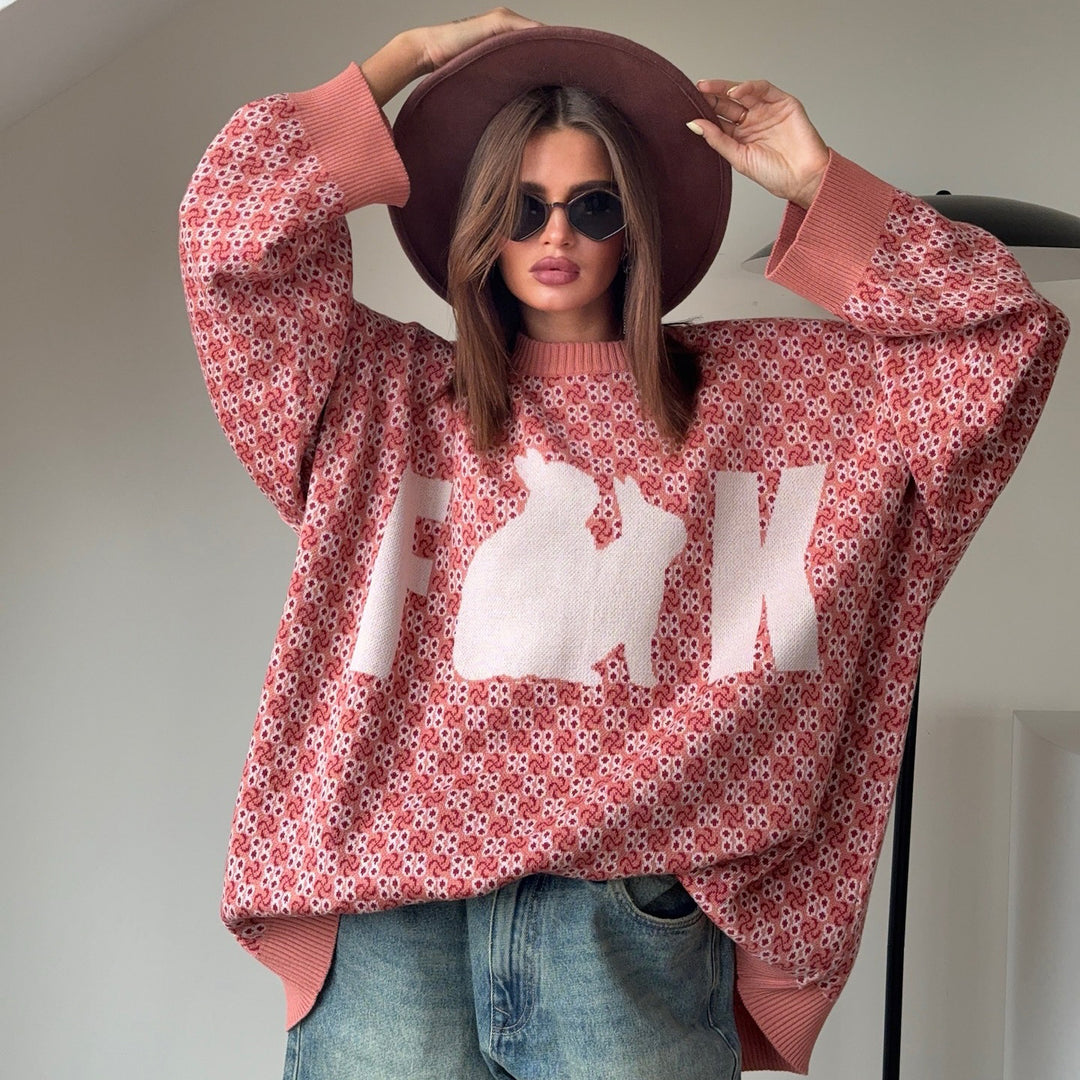 Damens avslappnad oversized tröja med kreativt tryck och djurmotiv Mirla-Eva Jonsson