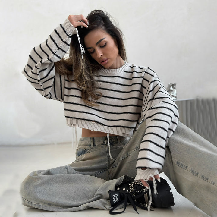 Damens avslappnad randig cropped tröja Mirla-Eva Jonsson