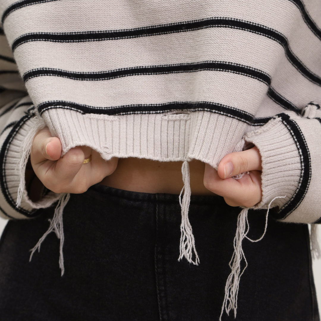 Damens avslappnad randig cropped tröja Mirla-Eva Jonsson