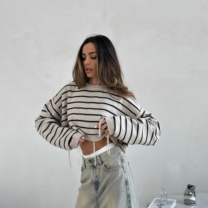 Damens avslappnad randig cropped tröja Mirla-Eva Jonsson