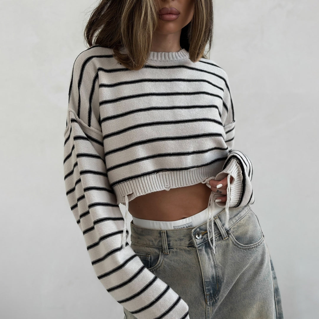 Damens avslappnad randig cropped tröja Mirla-Eva Jonsson