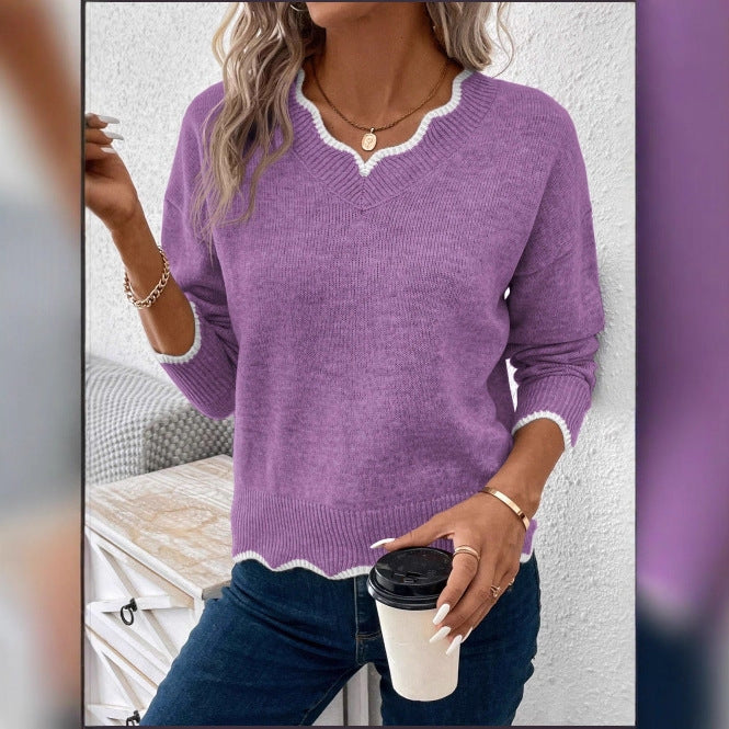 Damens avslappnade V-hals pullover med spetsig nederkant Mirla-Eva Jonsson