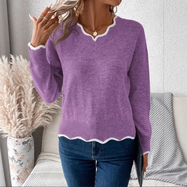 Damens avslappnade V-hals pullover med spetsig nederkant Mirla-Eva Jonsson