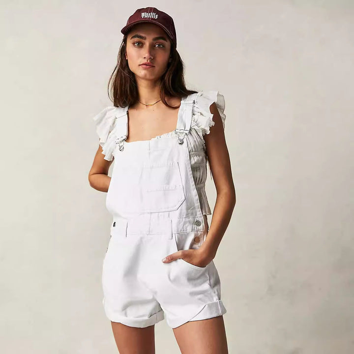 Damens avslappnade denim hängshorts med funktionella fickor och justerbara remmar Mirla-Eva Jonsson
