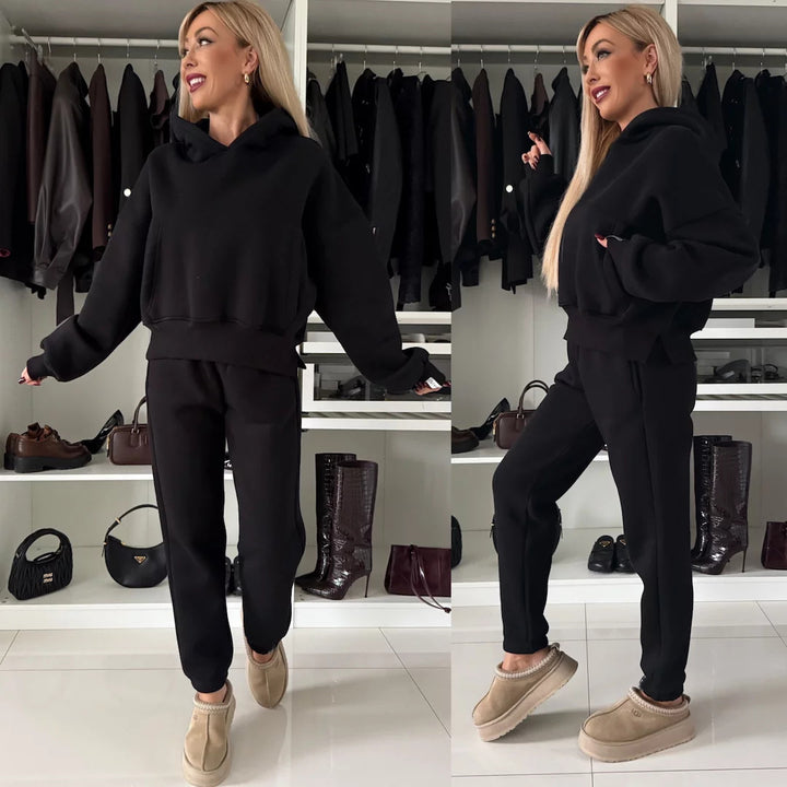 Damens avslappnat hoodie- och joggingset med lös passform och stilig design Eva Jonsson-Eva Jonsson