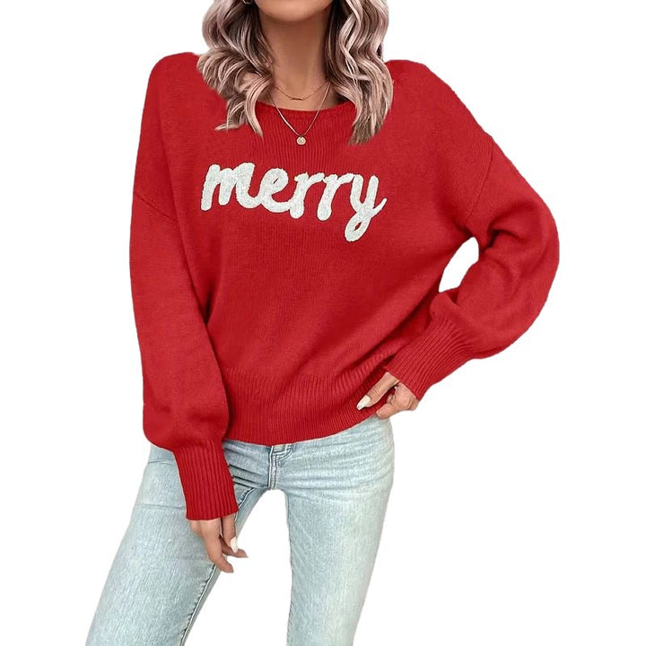 Damens bekväm jultröja med broderad slogan Mirla-Eva Jonsson