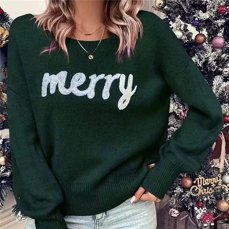 Damens bekväm jultröja med broderad slogan Mirla-Eva Jonsson
