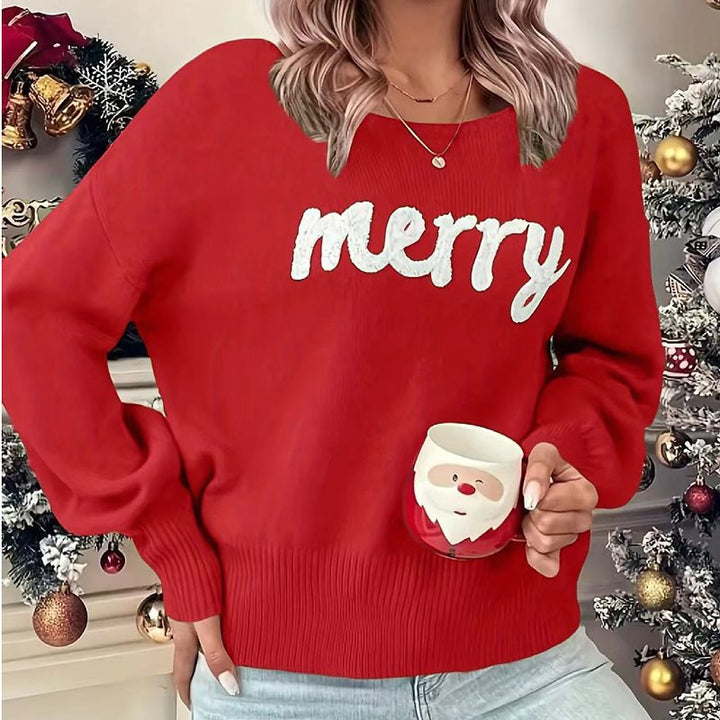 Damens bekväm jultröja med broderad slogan Mirla-Eva Jonsson