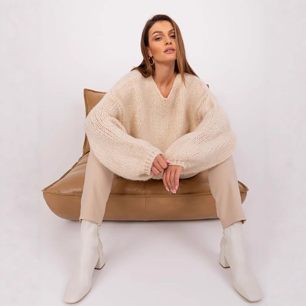 Damens bekväm oversize stickad tröja med voluminösa ärmar och strukturerad design Eva Jonsson-Eva Jonsson