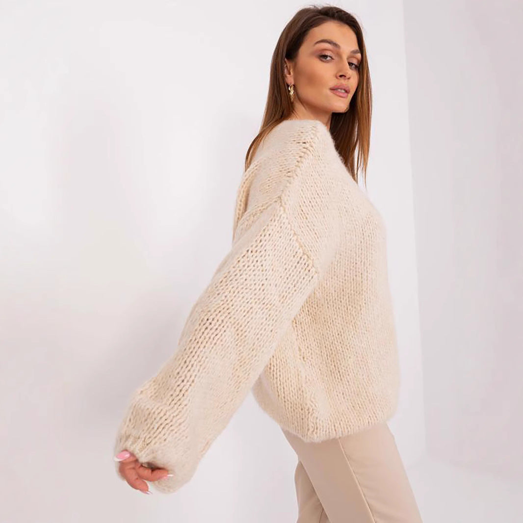 Damens bekväm oversize stickad tröja med voluminösa ärmar och strukturerad design Eva Jonsson-Eva Jonsson