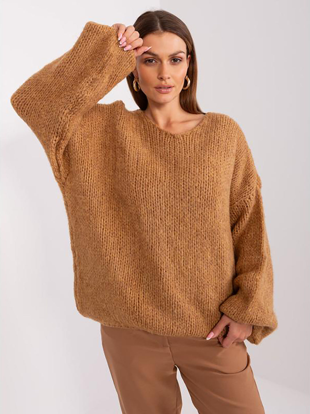 Damens bekväm oversize stickad tröja med voluminösa ärmar och strukturerad design Eva Jonsson-Eva Jonsson