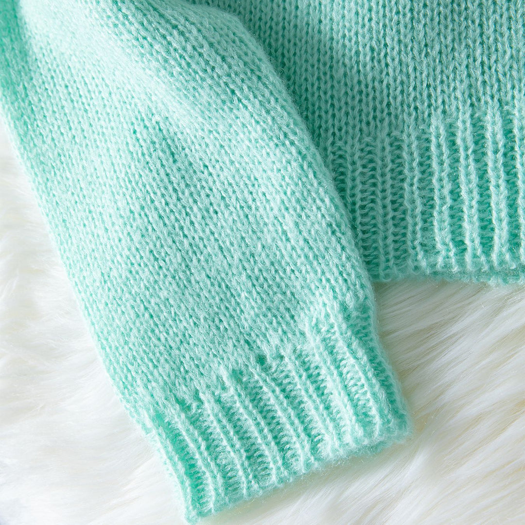 Damens bekväma stickad jacka med V-ringning och avslappnade puffärmar Eva Jonsson-Eva Jonsson