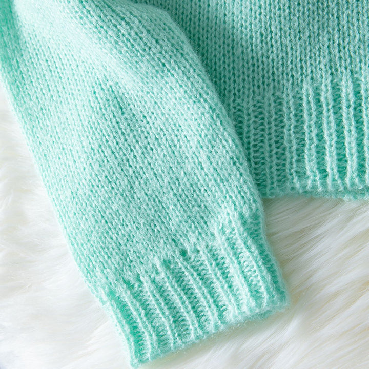 Damens bekväma stickad jacka med V-ringning och avslappnade puffärmar Eva Jonsson-Eva Jonsson