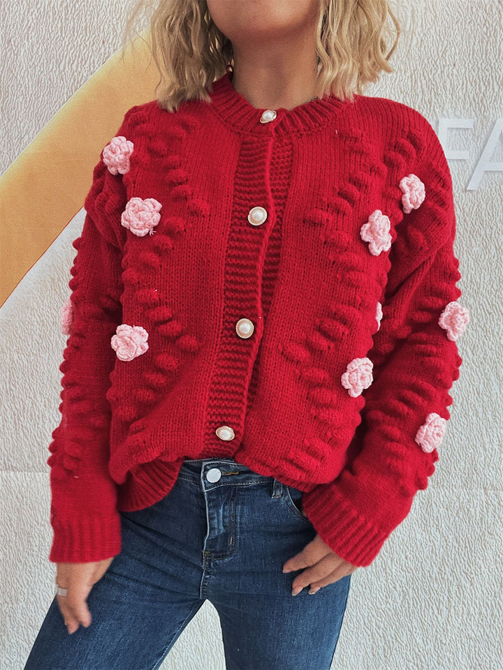 Damens cardigan med blommiga applikationer och bekväm passform Mirla-Eva Jonsson