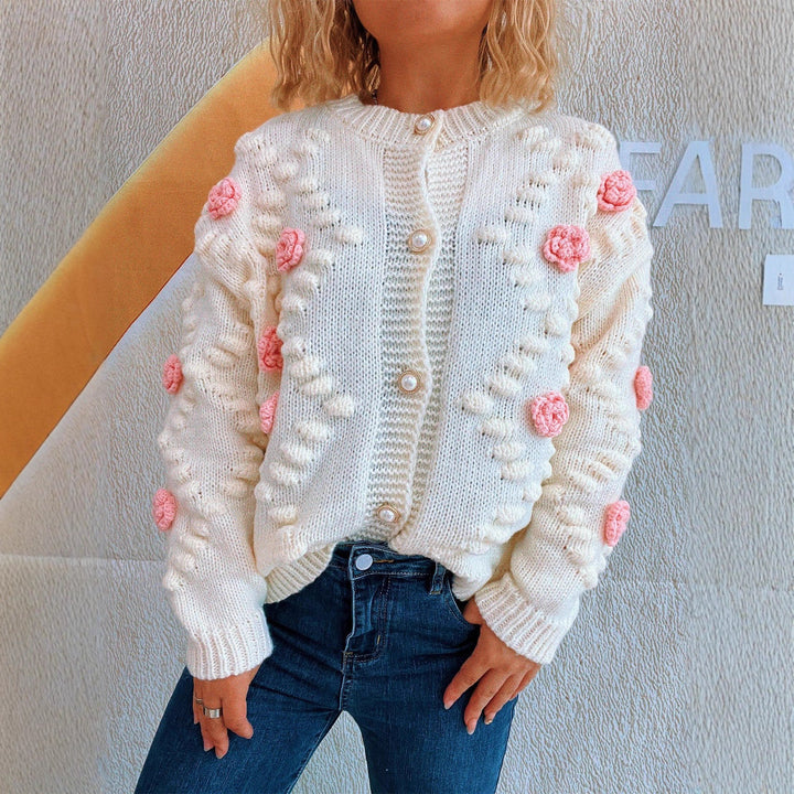 Damens cardigan med blommiga applikationer och bekväm passform Mirla-Eva Jonsson