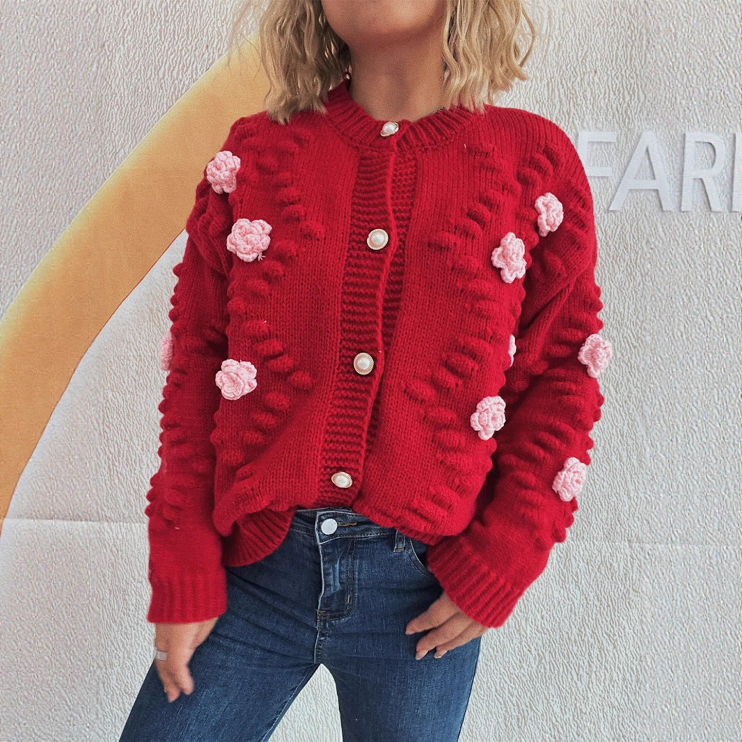 Damens cardigan med blommiga applikationer och bekväm passform Mirla-Eva Jonsson