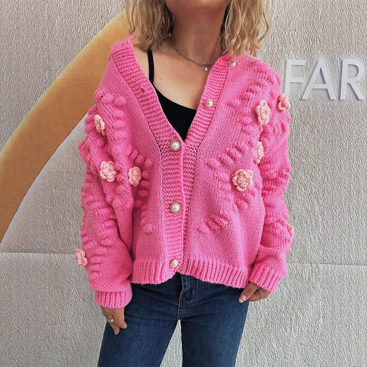 Damens cardigan med blommiga applikationer och bekväm passform Mirla-Eva Jonsson