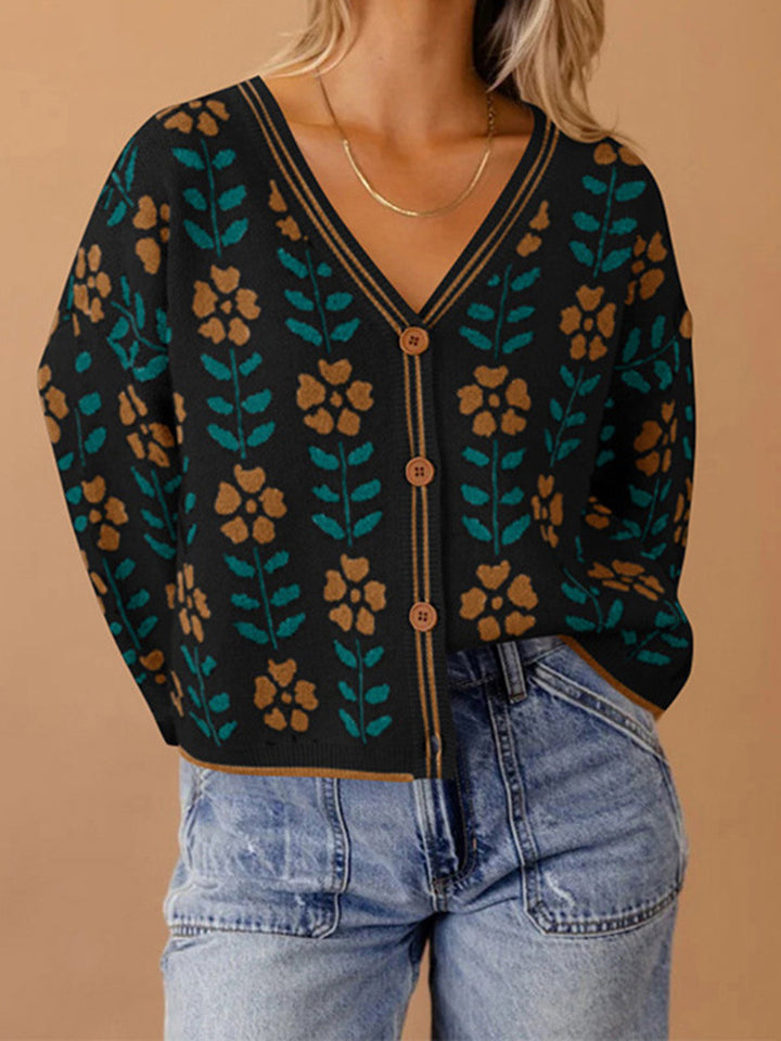 Damens cardigan med blommönster och knapppdetaljer Mirla-Eva Jonsson