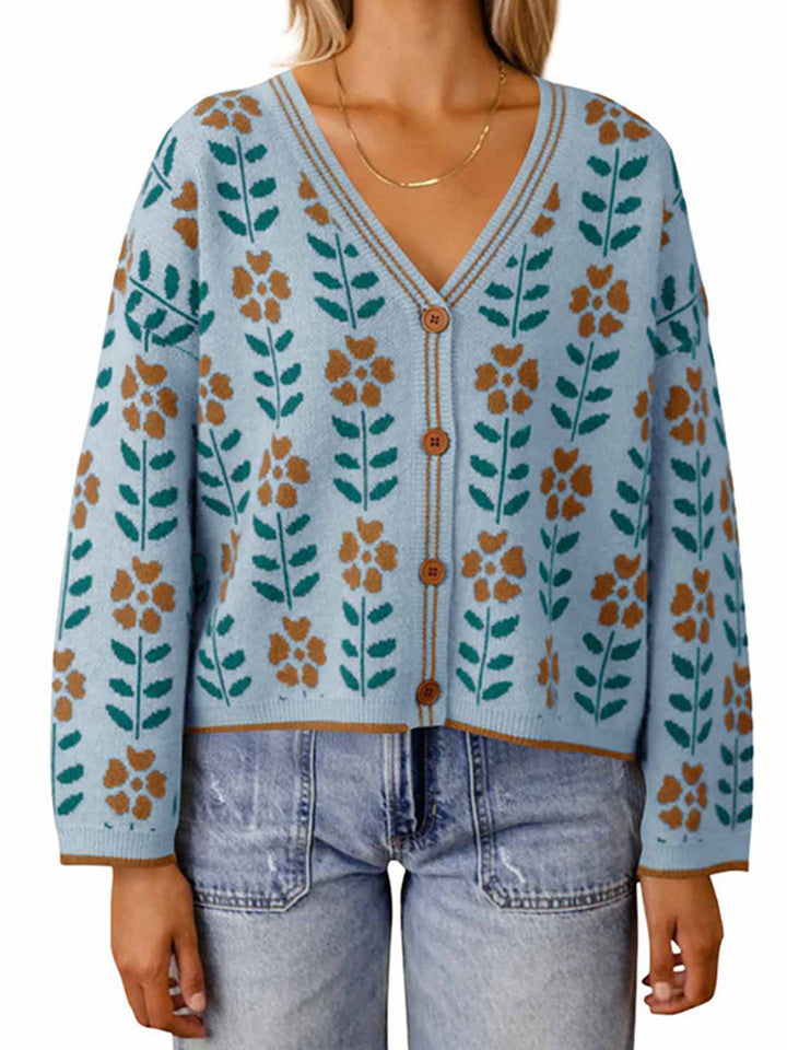 Damens cardigan med blommönster och knapppdetaljer Mirla-Eva Jonsson
