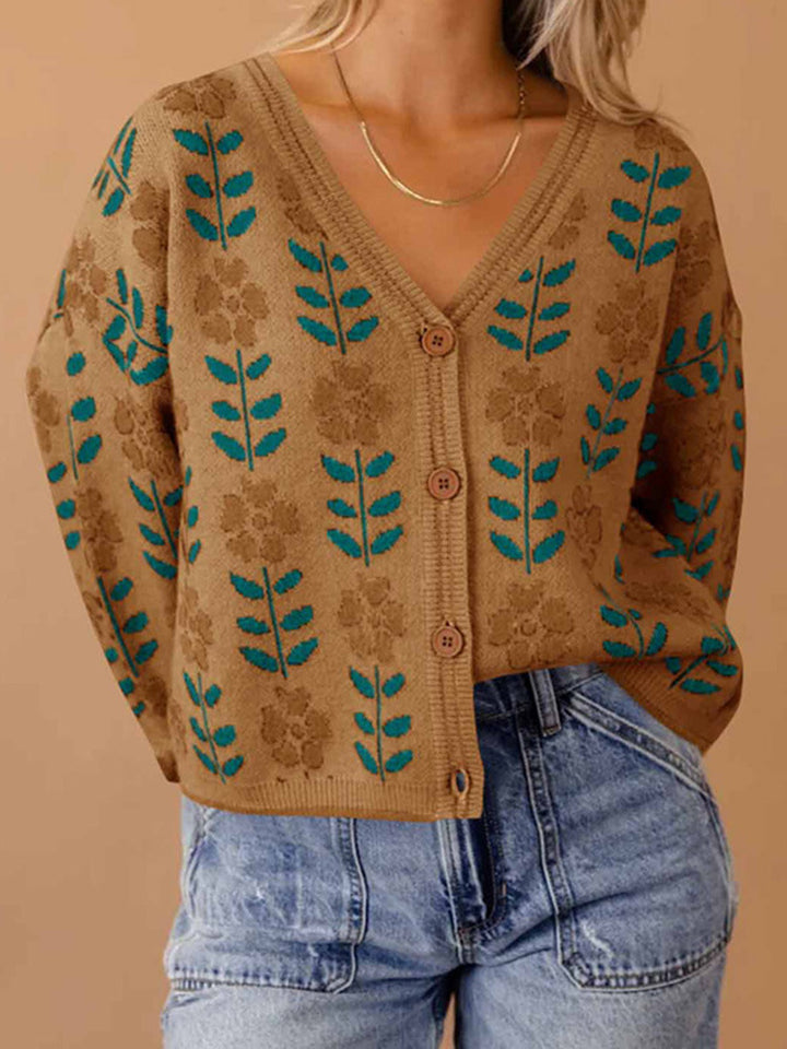 Damens cardigan med blommönster och knapppdetaljer Mirla-Eva Jonsson