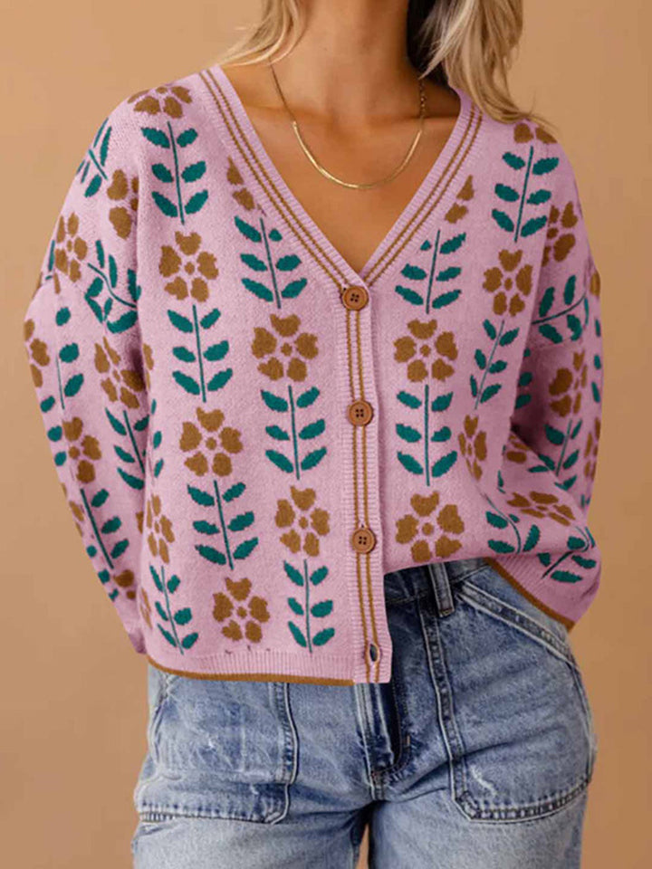 Damens cardigan med blommönster och knapppdetaljer Mirla-Eva Jonsson