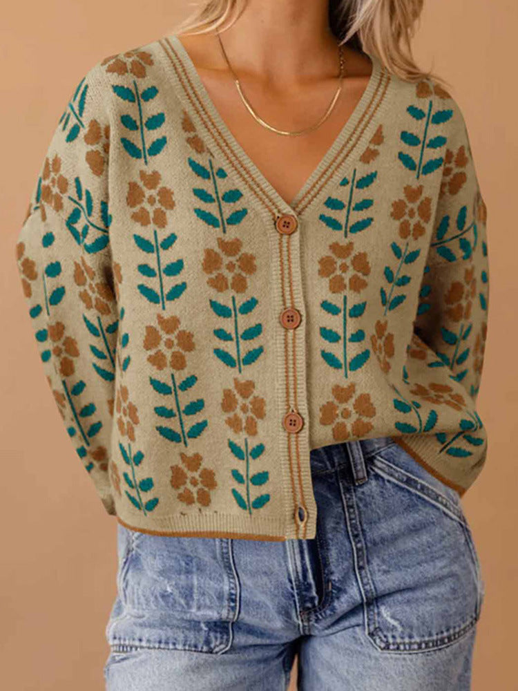Damens cardigan med blommönster och knapppdetaljer Mirla-Eva Jonsson