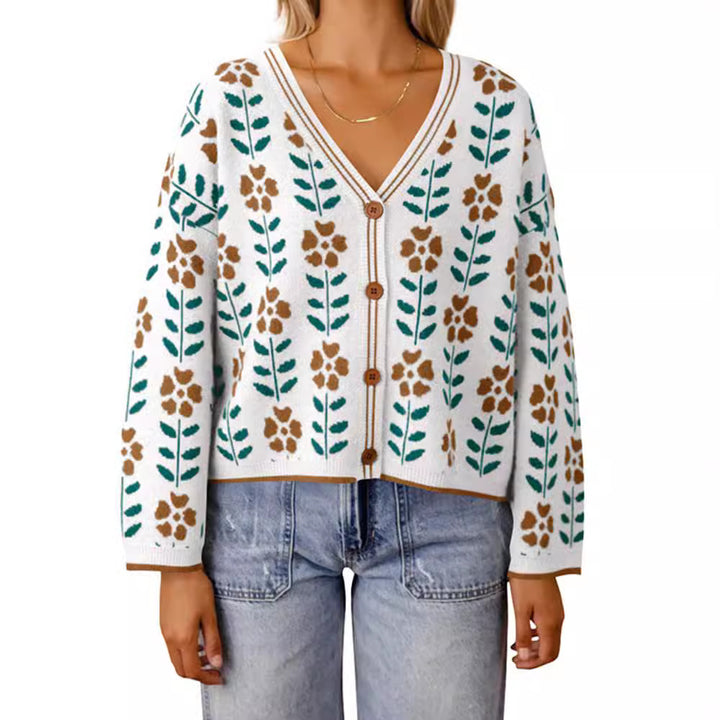 Damens cardigan med blommönster och knapppdetaljer Mirla-Eva Jonsson