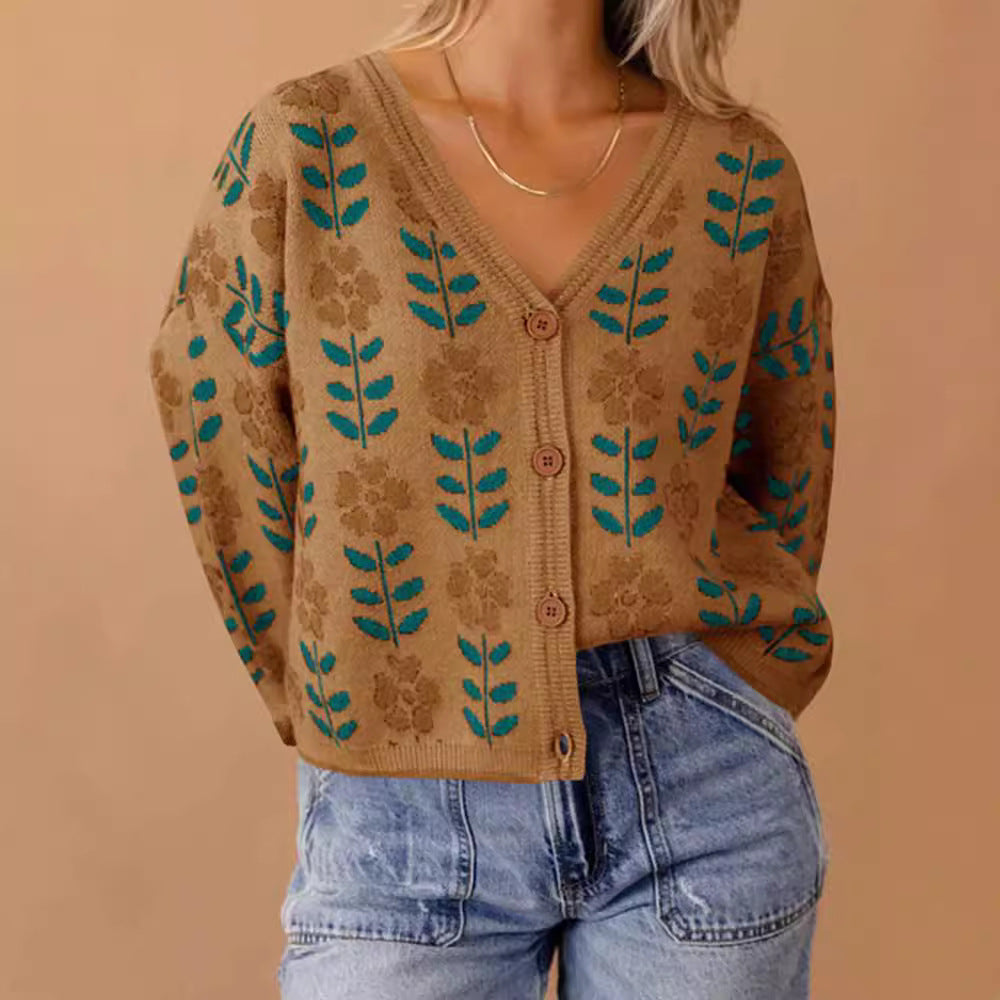 Damens cardigan med blommönster och knapppdetaljer Mirla-Eva Jonsson
