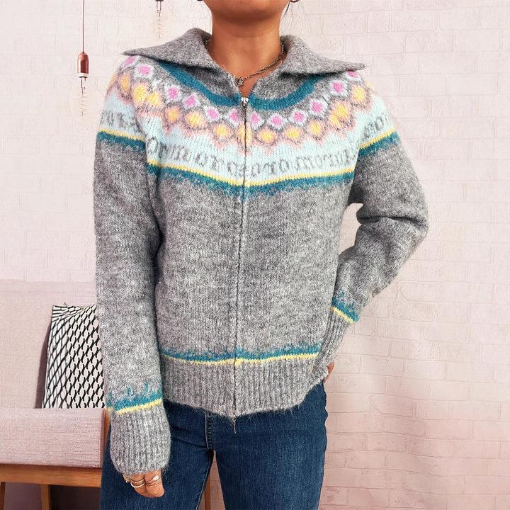 Damens cardigan med färgglad mönster och högkvalitativ dragkedja Eva Jonsson-Eva Jonsson