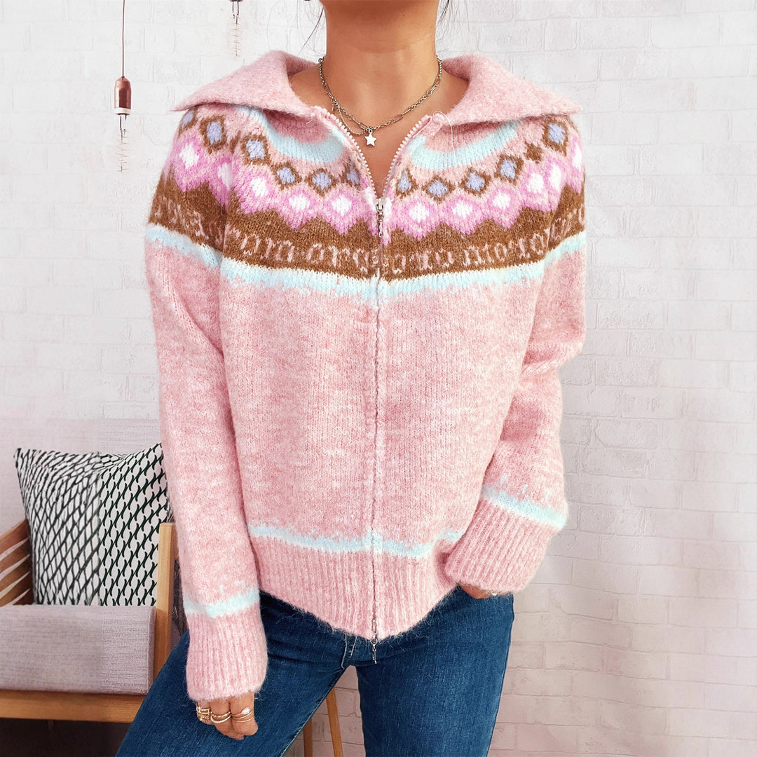 Damens cardigan med färgglad mönster och högkvalitativ dragkedja Eva Jonsson-Eva Jonsson