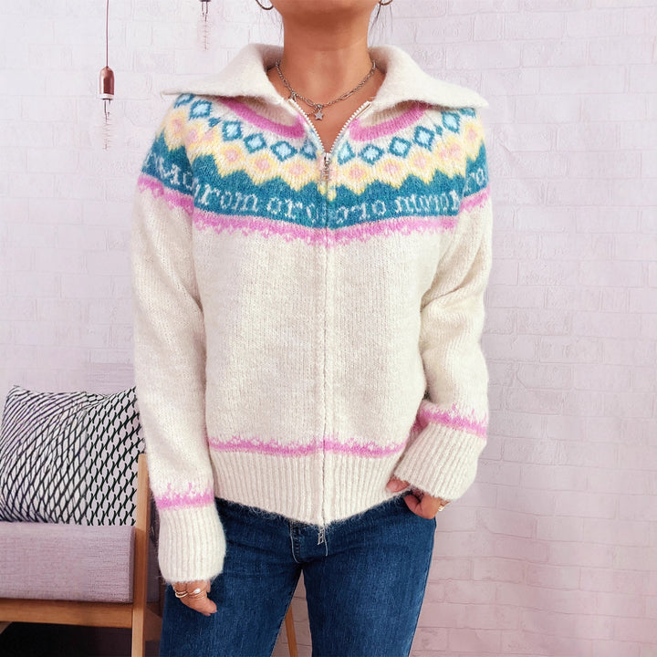 Damens cardigan med färgglad mönster och högkvalitativ dragkedja Eva Jonsson-Eva Jonsson