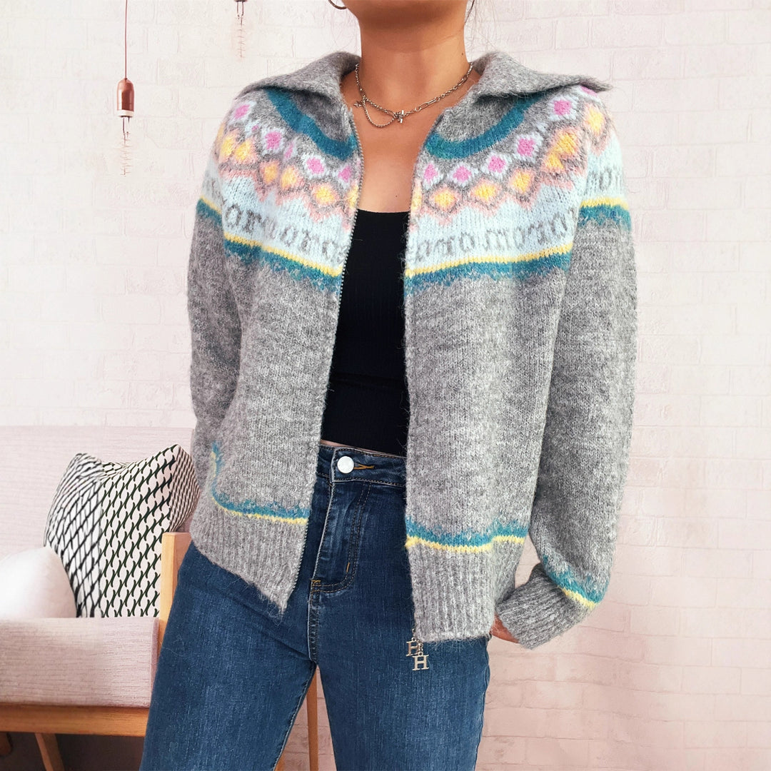 Damens cardigan med färgglad mönster och högkvalitativ dragkedja Eva Jonsson-Eva Jonsson