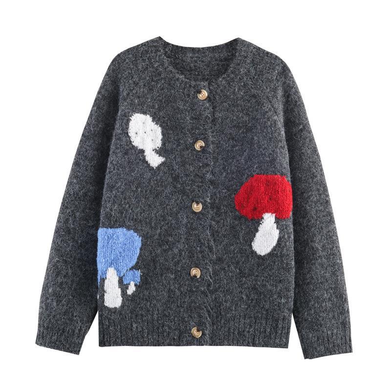 Damens cardigan med färgglada svampmotiv och bekväma knappdetaljer Mirla-Eva Jonsson