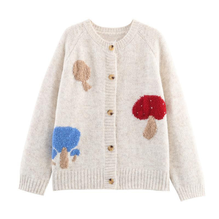 Damens cardigan med färgglada svampmotiv och bekväma knappdetaljer Mirla-Eva Jonsson