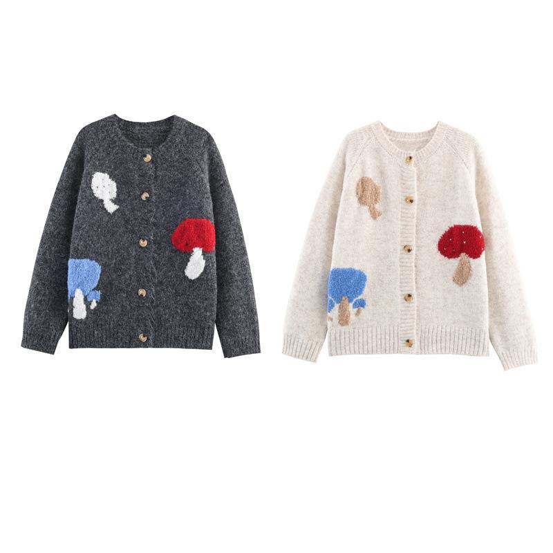 Damens cardigan med färgglada svampmotiv och bekväma knappdetaljer Mirla-Eva Jonsson