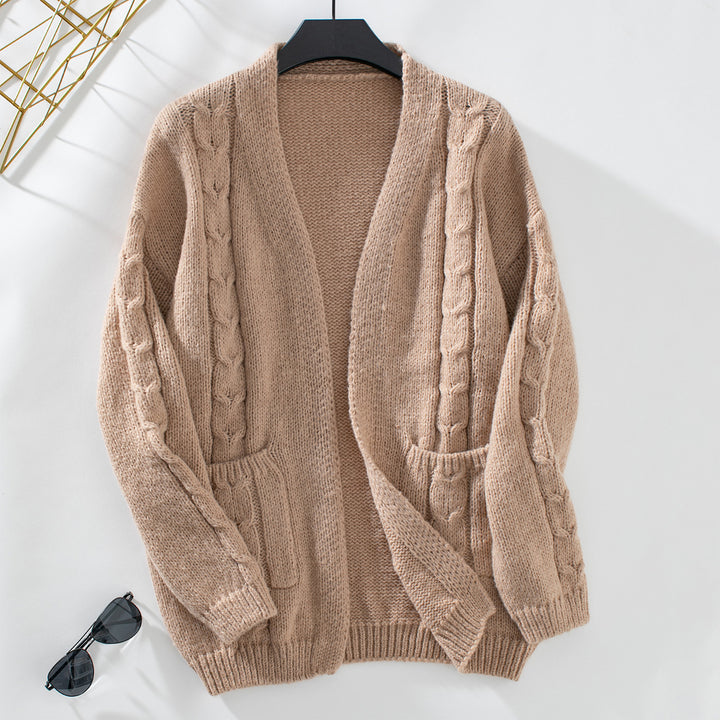 Damens cardigan med flätmönster och fickor Mirla-Eva Jonsson