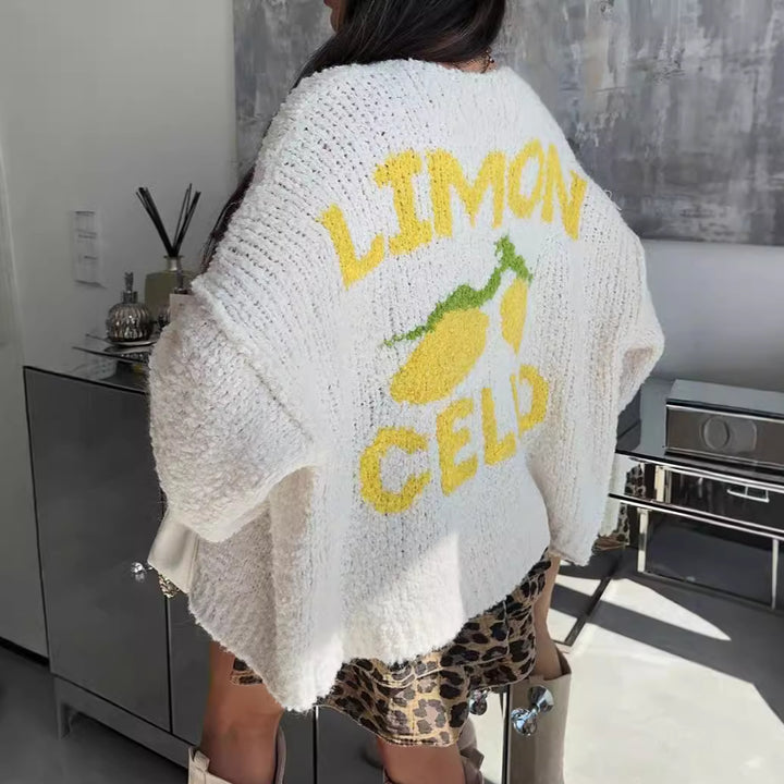 Damens cardigan med glad ananas motiv och oversized snitt Mirla-Eva Jonsson