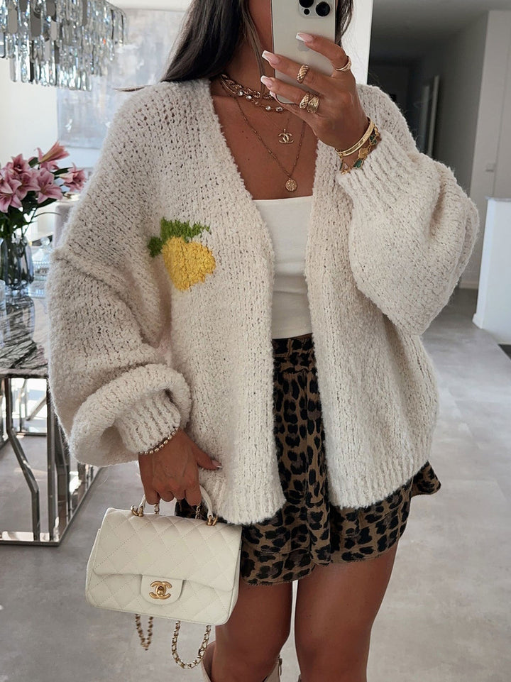 Damens cardigan med glad ananas motiv och oversized snitt Mirla-Eva Jonsson